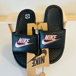 Nike Benassi Black Rose Gold Cushion Upper Slide Sandals  Size 7Women